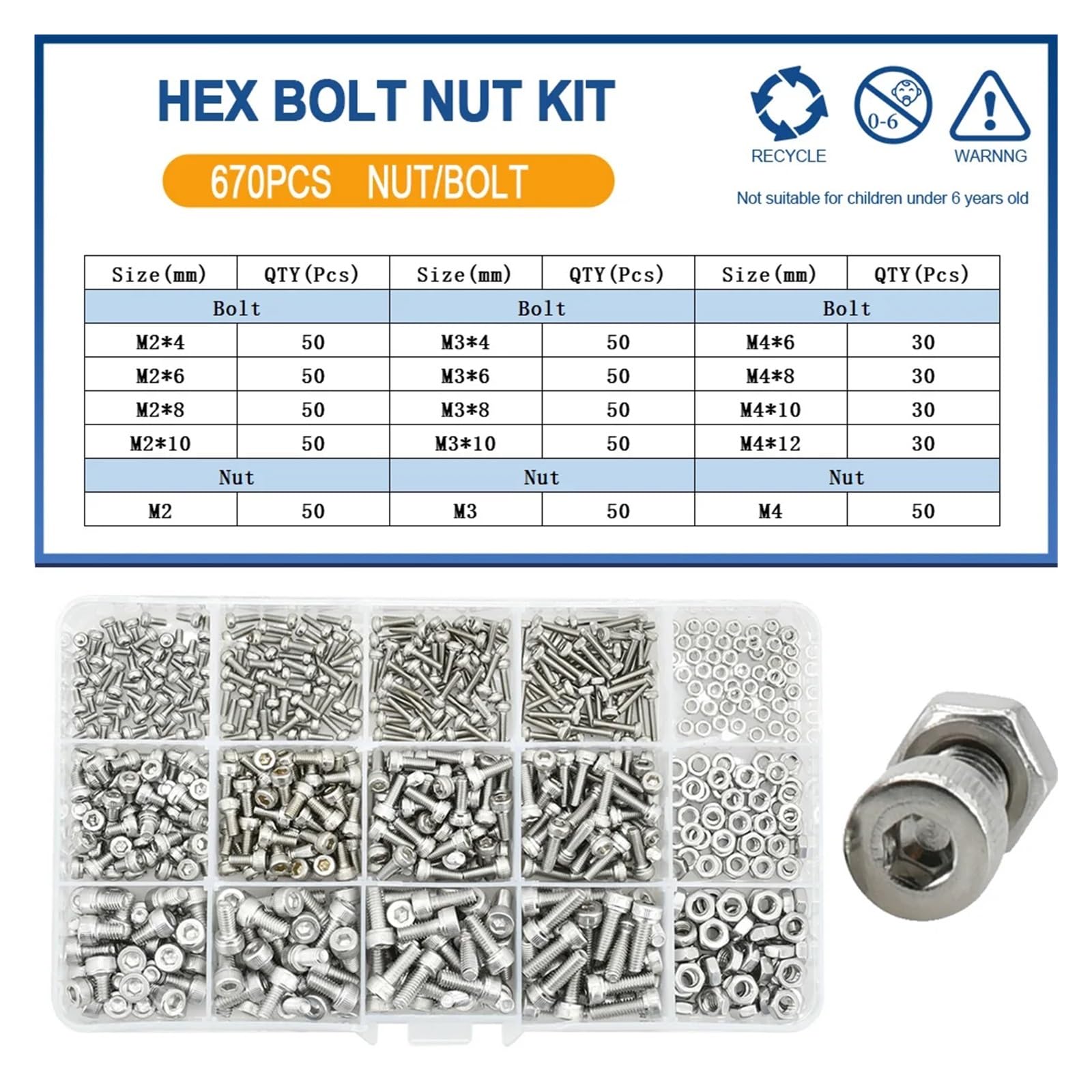 Dadi Bulloni Set M2 M3 M4 M5 M6 304 In Acciaio Inox Filettatura Metrica A Esagono Incassato Testa Viti A Macchina Esagonale Kit Dado Allen bullone Con un'ampia gamma di applicazioni ( Color : M2 M3 M4