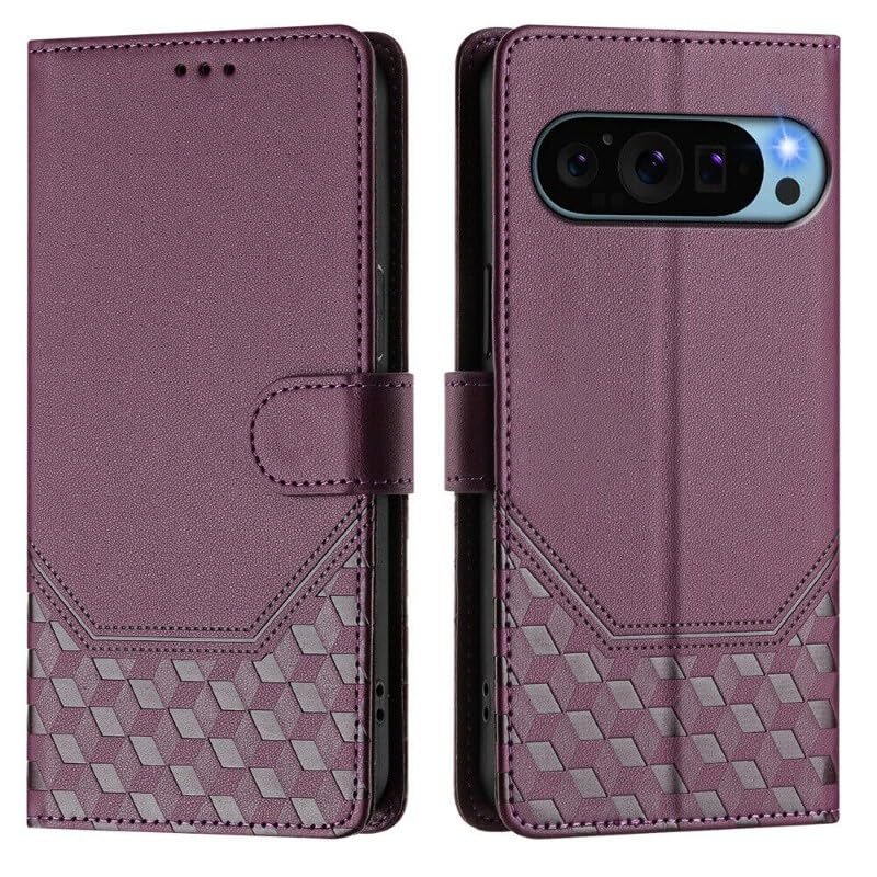 Étui en cuir violet foncé pour Google Pixel 4A 5G finition luxe