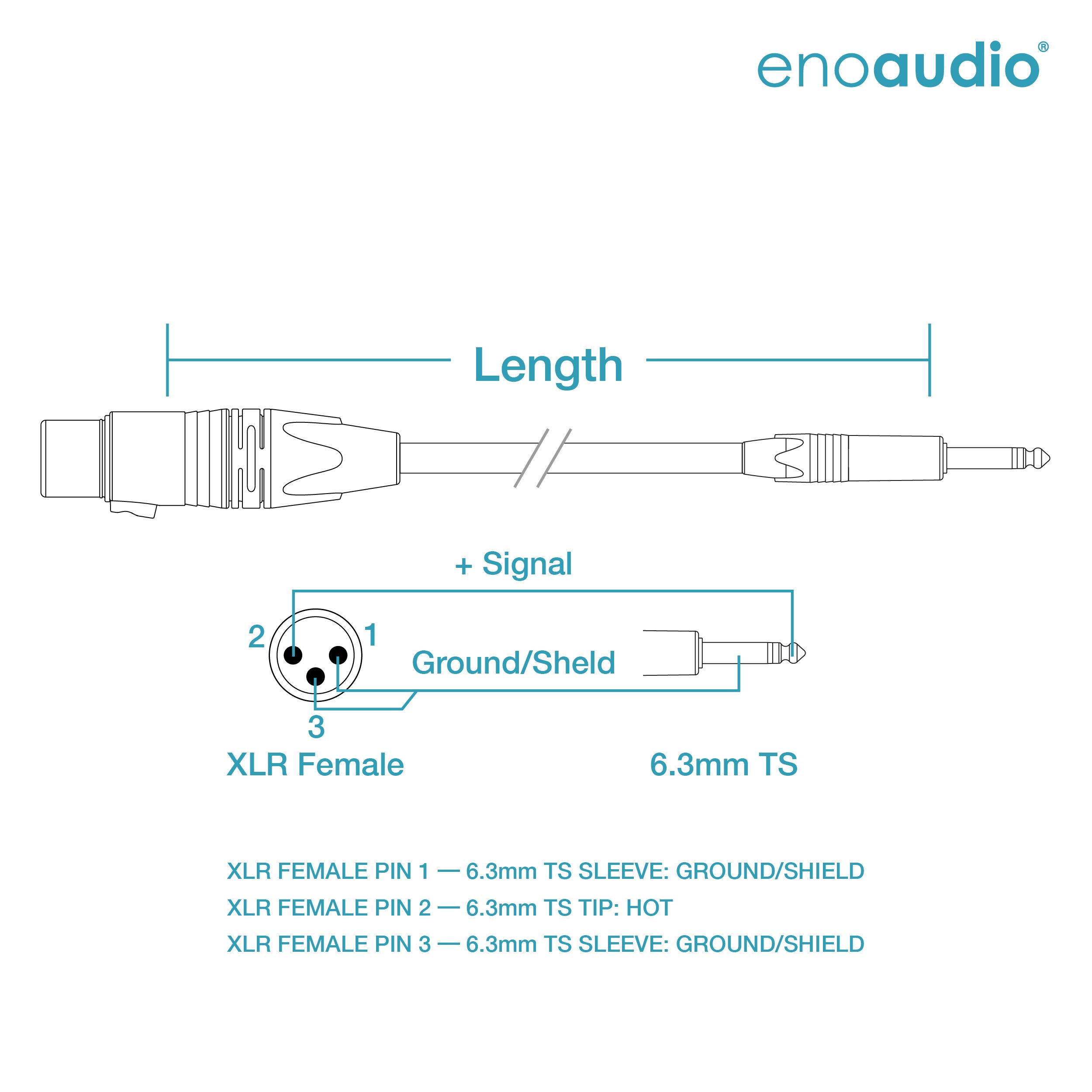 enoaudio Mogami 2534 Quad Stereo Paar (L,R) Audio Kabel | Neutrik Gold 6,3mm TS klinke - XLR female | HiFi, 1,0 m