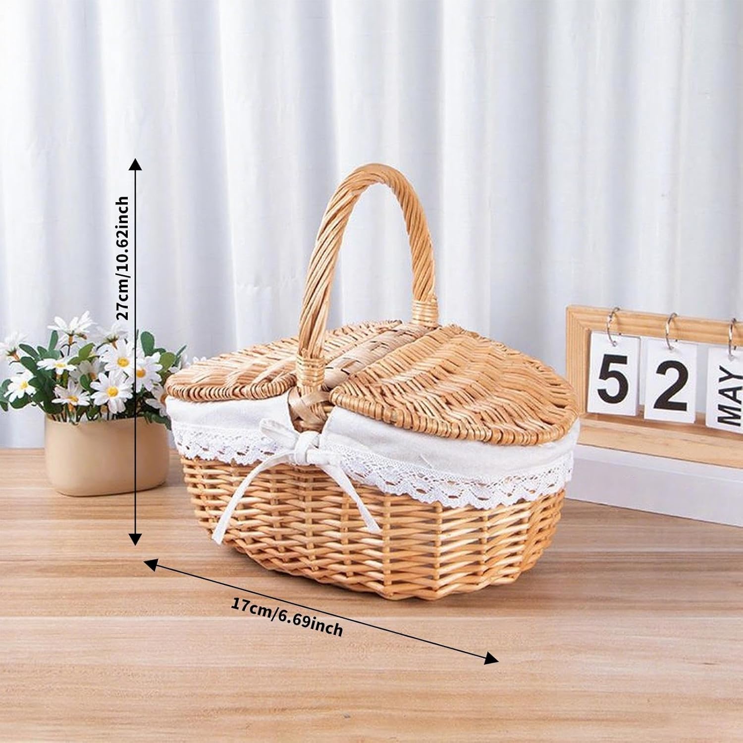 ヴィンテージピクニックバスケット ハンドル付き - 空のピクニックバスケット、野外活動、ビーチ、キャンプ、昼休み、結婚式、裏庭、集ま