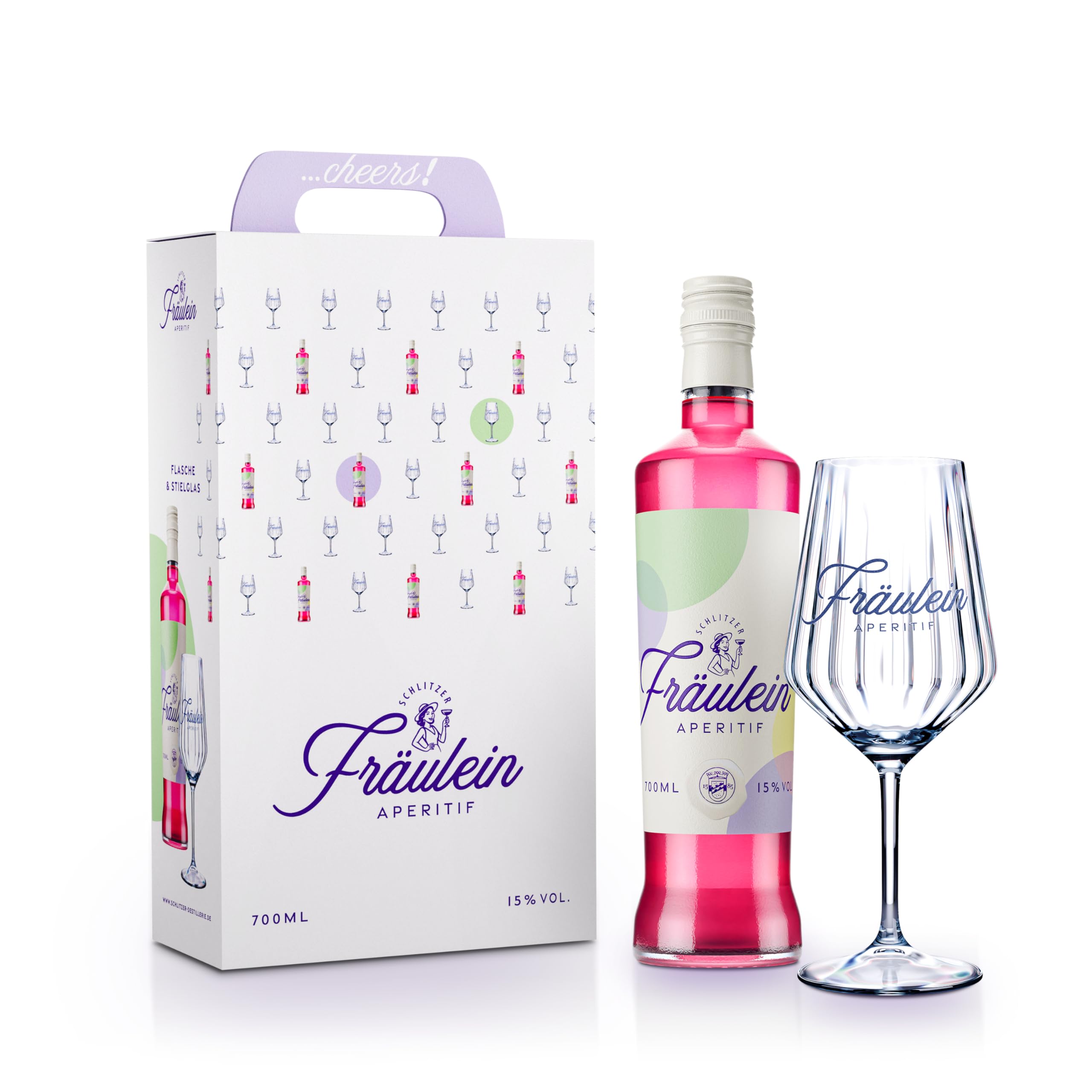 Schlitzer Fräulein Aperitif Geschenkset 700 ml – Aperitif mit Grapefruit, Yuzu & Rosmarin – 15% vol – inkl. Glas – Geschenk für Frauen & Genießer – fruchtig-herber Likör für Spritz & Sommerdrink