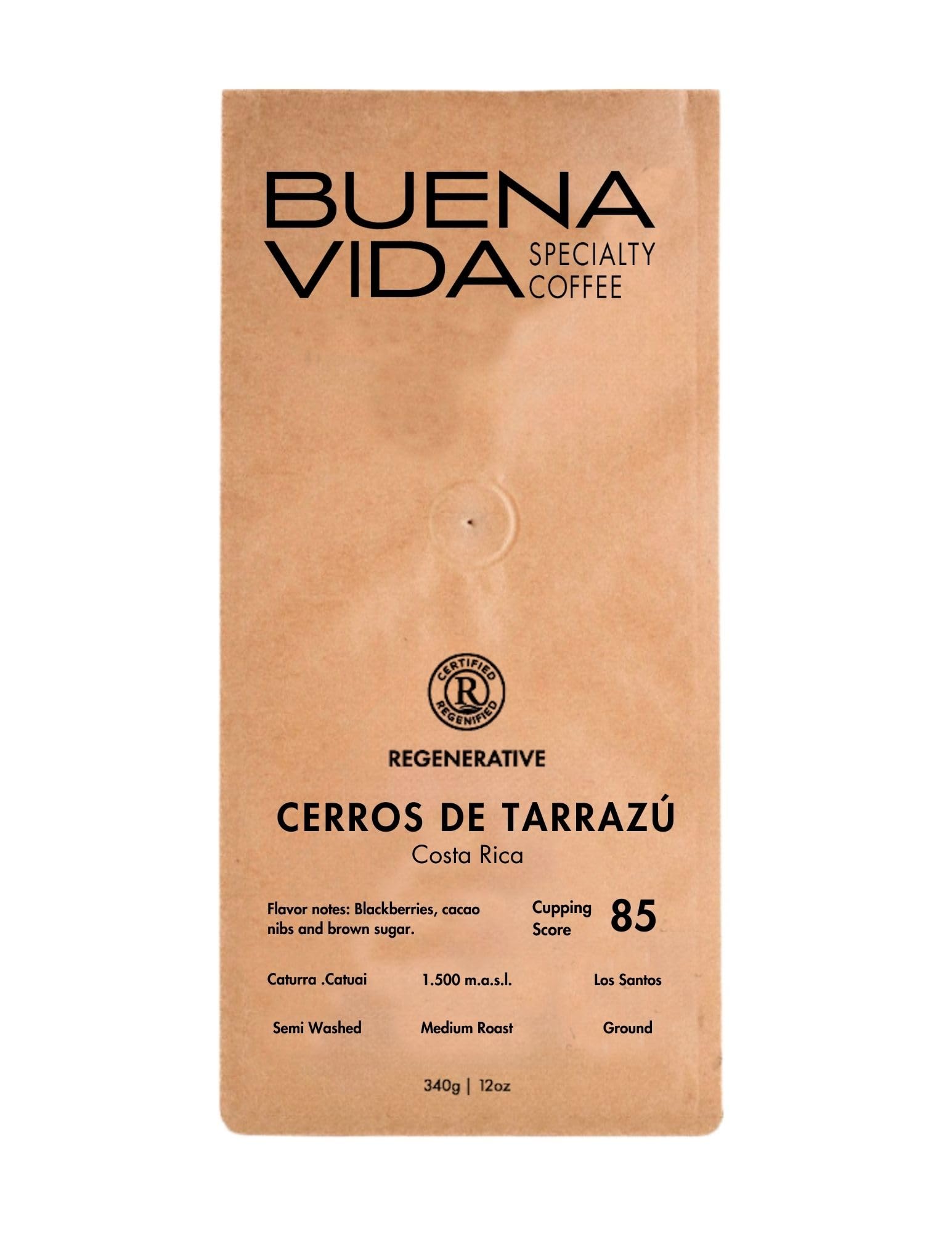 Buena Vida Speacialty Coffee - Cerros de Tarrazú, Ground - Costa Rican Regenerative Coffee (35 oz)