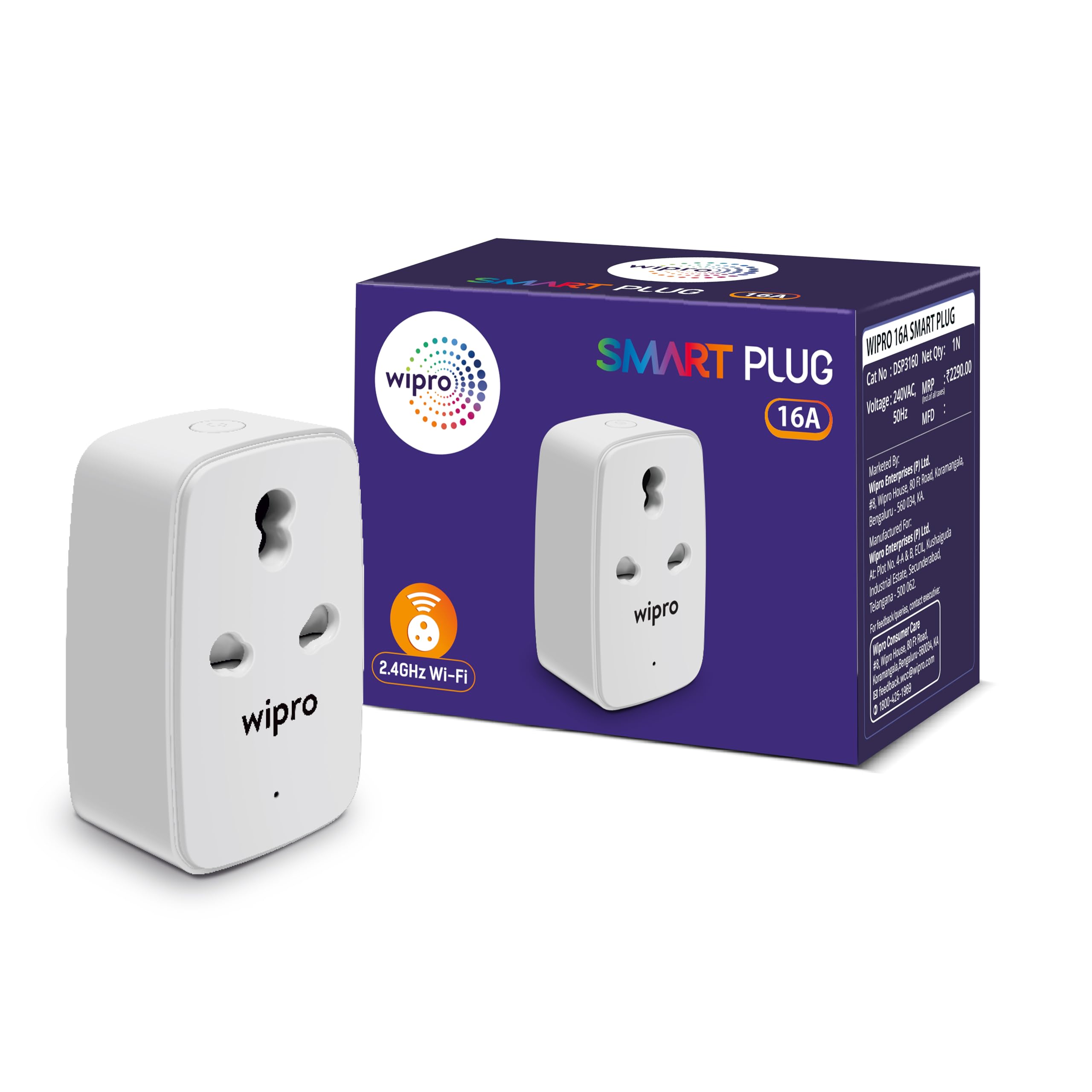 Wipro 16A square Wi-Fi Smart Plug (Pack of 2) (B0CLVP68X7) Amazon Price History, Amazon Price Tracker