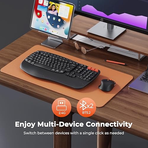 Miniatura 3 de MEETION Wave - Teclado ergonómico y mouse inalámbricos, USB  Bluetooth Wave Ergo teclado con reposamuñecas, rueda giratoria ajustable de 4 DPI,