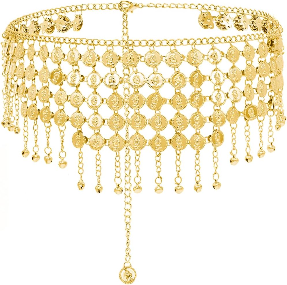 GORGECRAFT Gold Coin Waist Chain Pendant Tassel Layered Summer Beach Belly Hip Dancing Chains Belt Body Jewelry Accessory for Women Clothes Sweater Bikini Dress Party Club Halloween