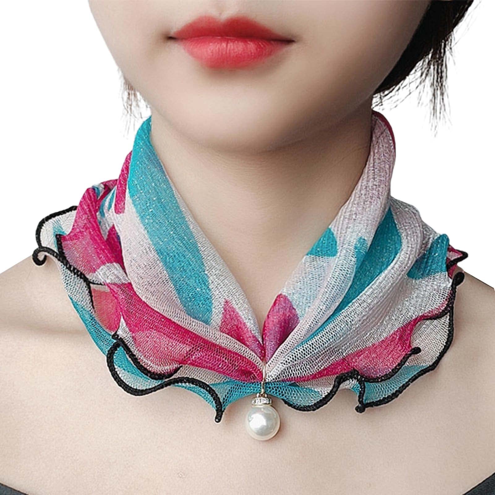 matumou Scarf Painting Print Pearl Durable Ruffle Edge Lady Headscarf for Banquet Women Scarves
