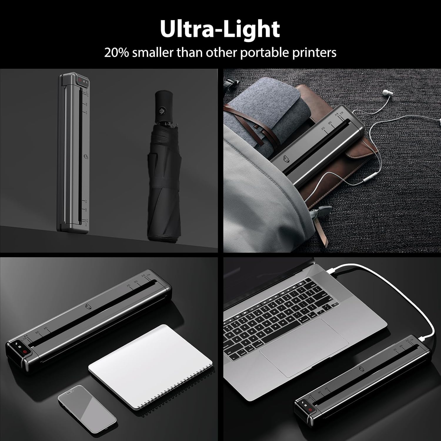 Phomemo Ultra-Light Q302 Portable Printer, Wireless Inkless Thermal, WiFi Bluetooth for US Letter/A4/A5/B5 Thermal Paper, Compact Printer, Compatible with Android iOS Phone & Laptop