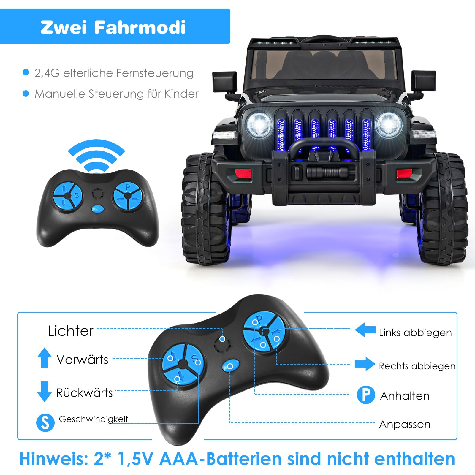 DREAMADE 12V Kinder Elektroauto, Kinderauto mit 2,4G Fernbedienung & Scheinwefer & Musik, Kinderfahrzeug, Elektrofahrzeuge, Elektro Auto für Kinder ab 3 Jahren, bis zu 35 kg belastbar (Schwarz)