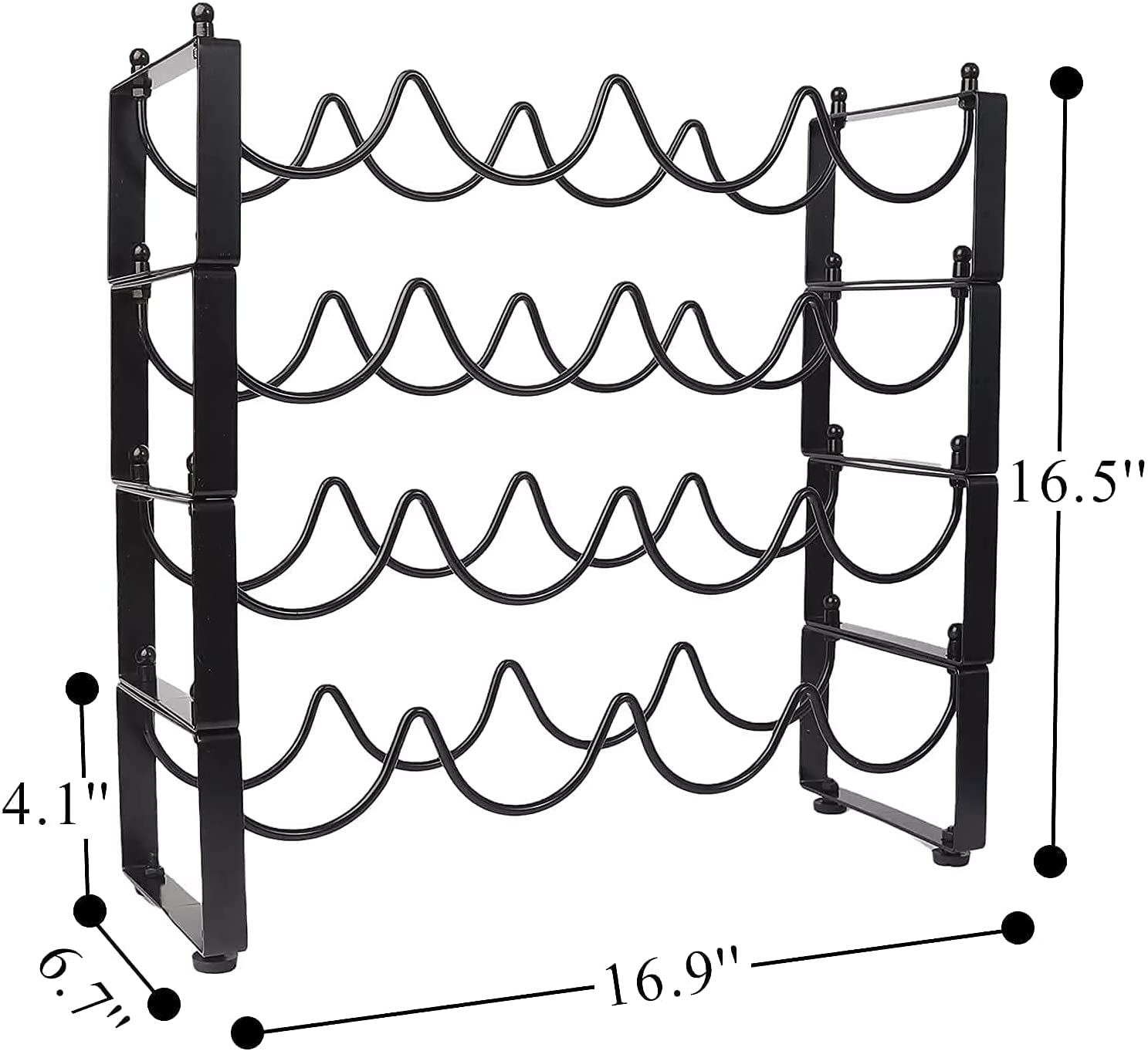 TONLEA Estante apilable de 4 niveles, 16 botellas organizador de vino, estante de almacenamiento de vino para encimera, sótano, metal negro