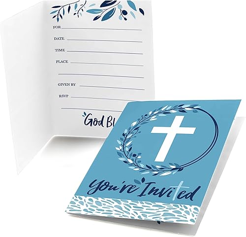 Big Dot of Happiness Blue Elegant Cross - Rellena invitaciones para fiestas religiosas para niños (8 unidades) disponible en Yaxa Guatemala