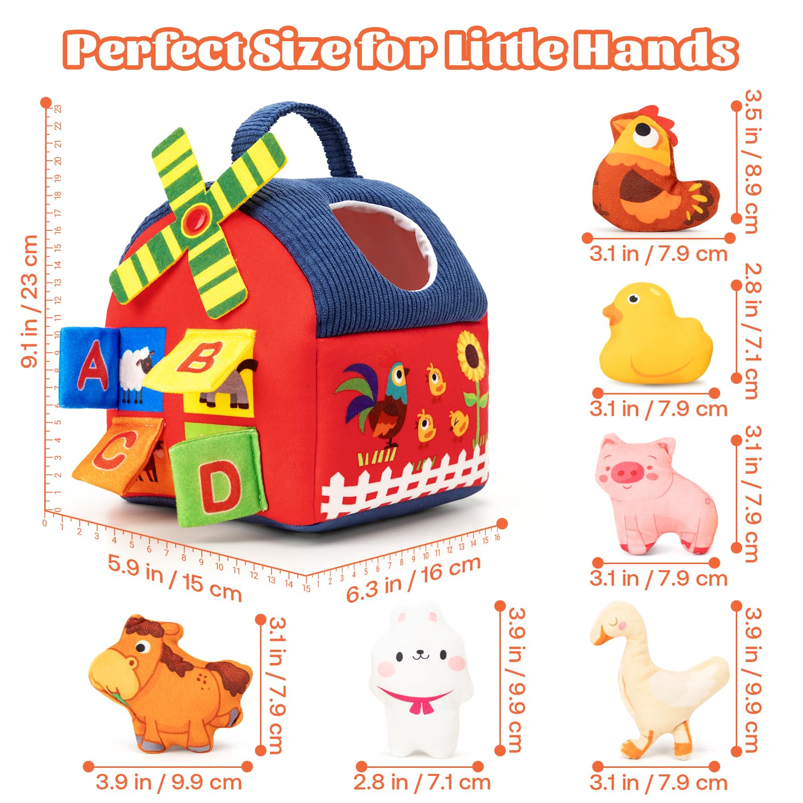 Juguete Sensorial De Granja Funsland Montessori Para Bebés De 6 A 24 Meses – Peluche Con Espejo Y Sonidos