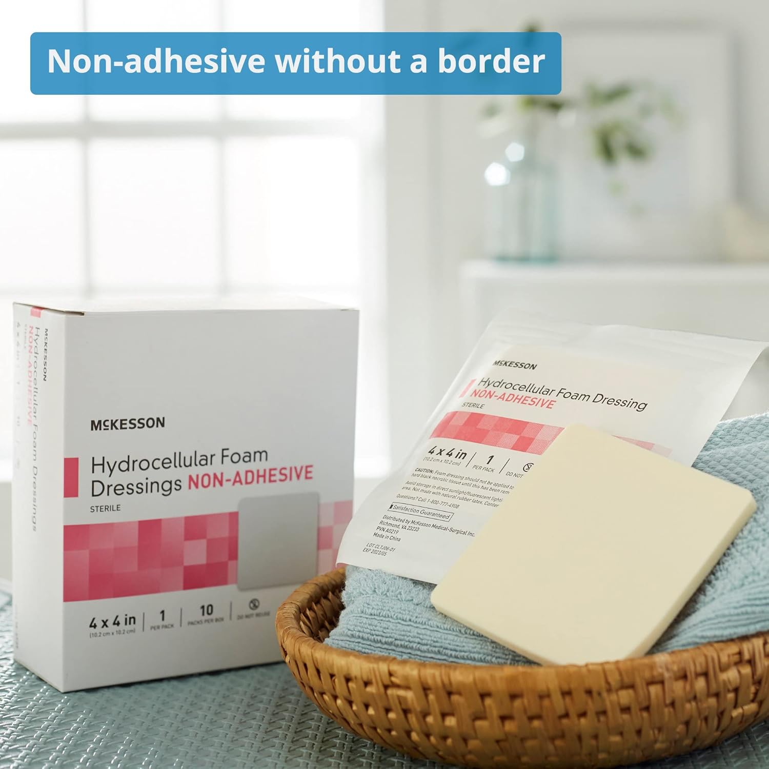 McKesson Hydrocellular Foam Dressings, Sterile, Non-Adhesive, Pad 4 in x 4 in, 10 Count, 1 Pack