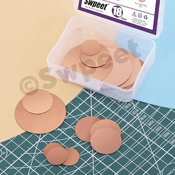 Swpeet 18Pcs 3 Sizes 3/4 6/5 2 Pure Copper Sheet Assortment Kit, 0.02 Thickness Copper Metal Sheet Copper Round Plate for Crafts,DIY, Jewelry, Electrical, Repair, Industrial