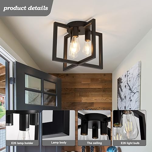 Miniatura 3 de ZGLAOJT Lámpara de Techo de 3 Luces, Candelabro Industrial Negro Semi Empotrado, Iluminación de Techo para Cocina Sala de Estar Dormitorio Casa de