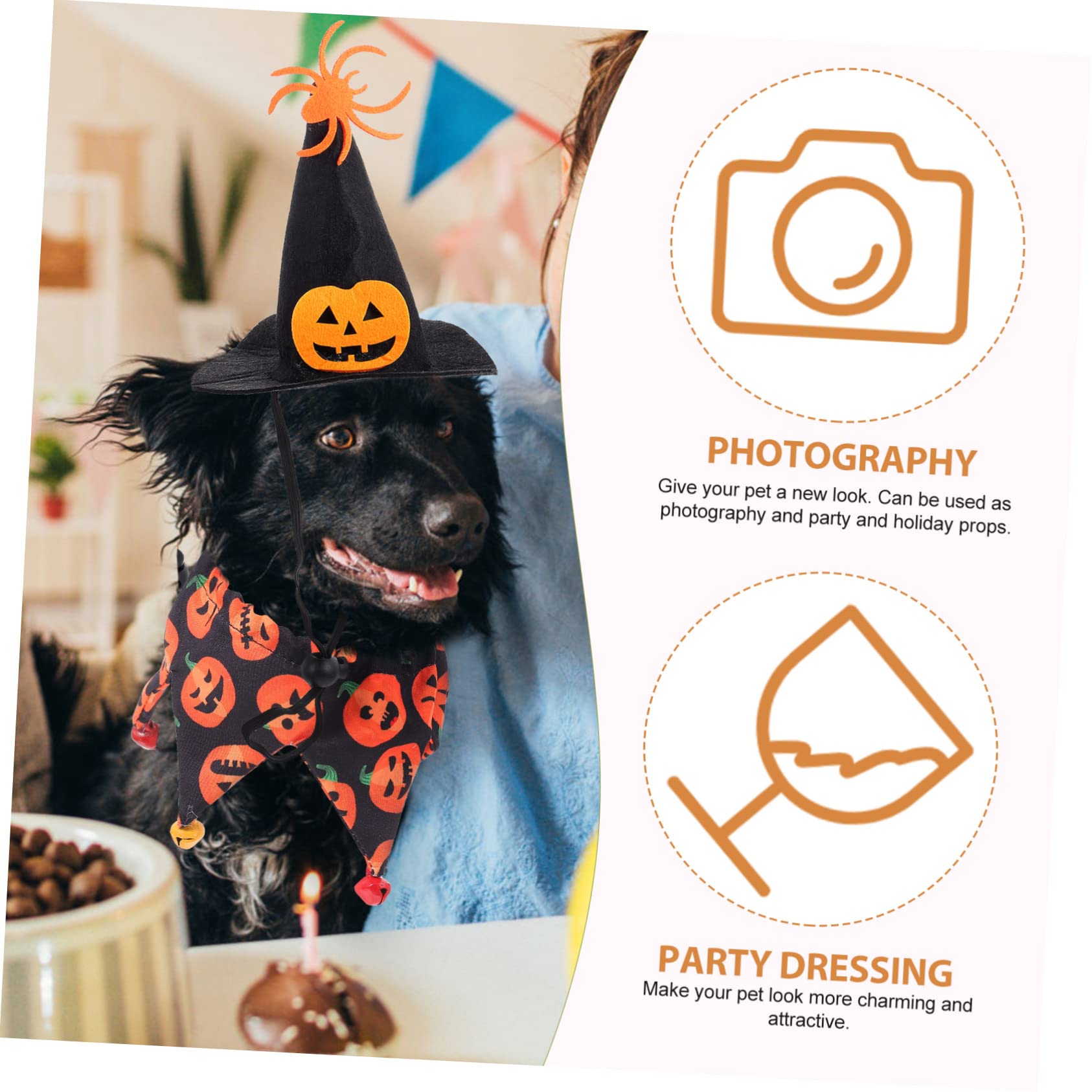Milisten 5juegos Disfraz De Halloween para Mascotas Sombrero y Pañuelo Vestimenta Divertida para Perro y Gato para Fiestas y Eventos Diseño Cómodo y Transpirable