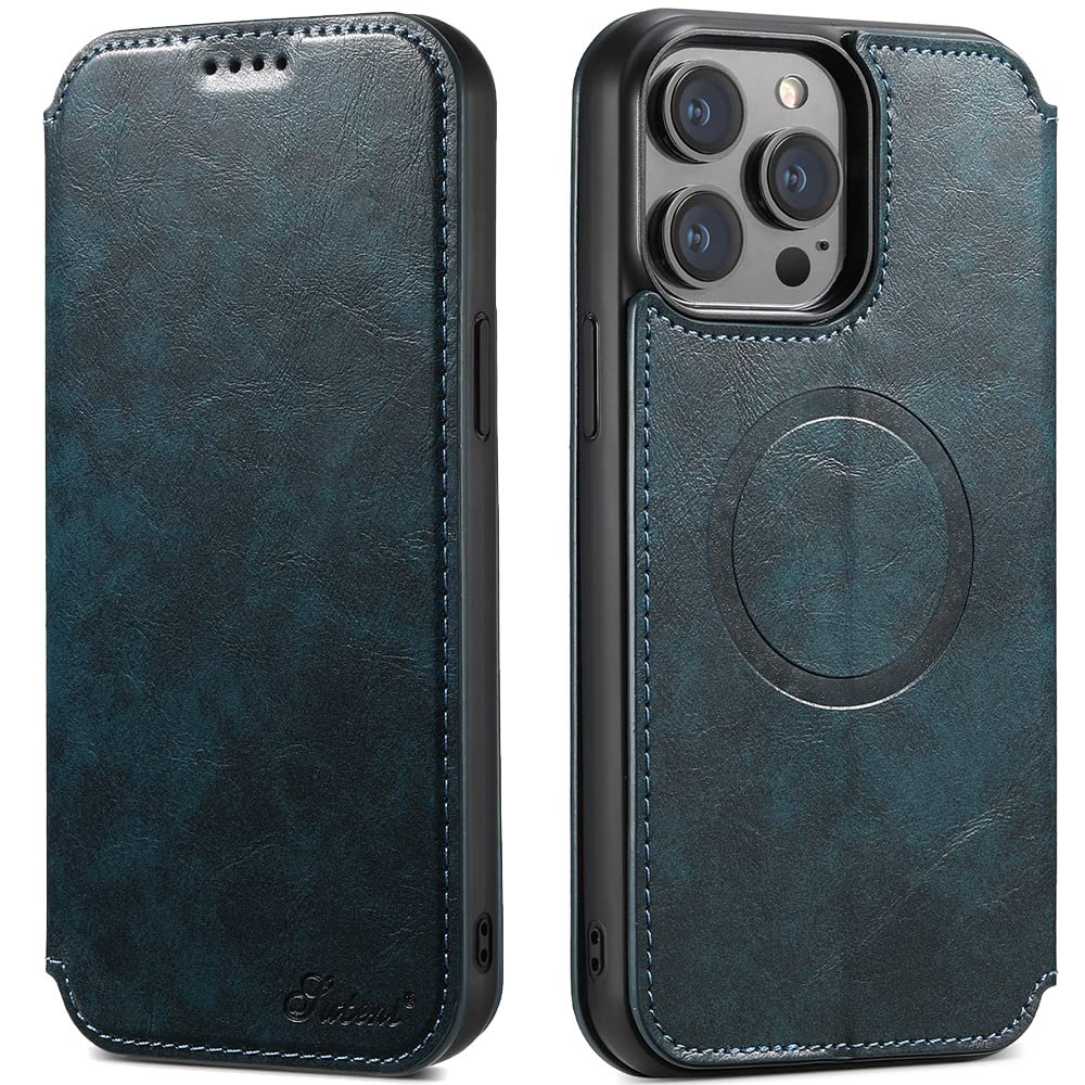 Custodia in pelle per iPhone 16 Pro Max/16 Pro/16 Plus/16, ultra sottile, a portafoglio, con chiusura magnetica, con supporto per carte di credito, supporto per ricarica wireless magnetica