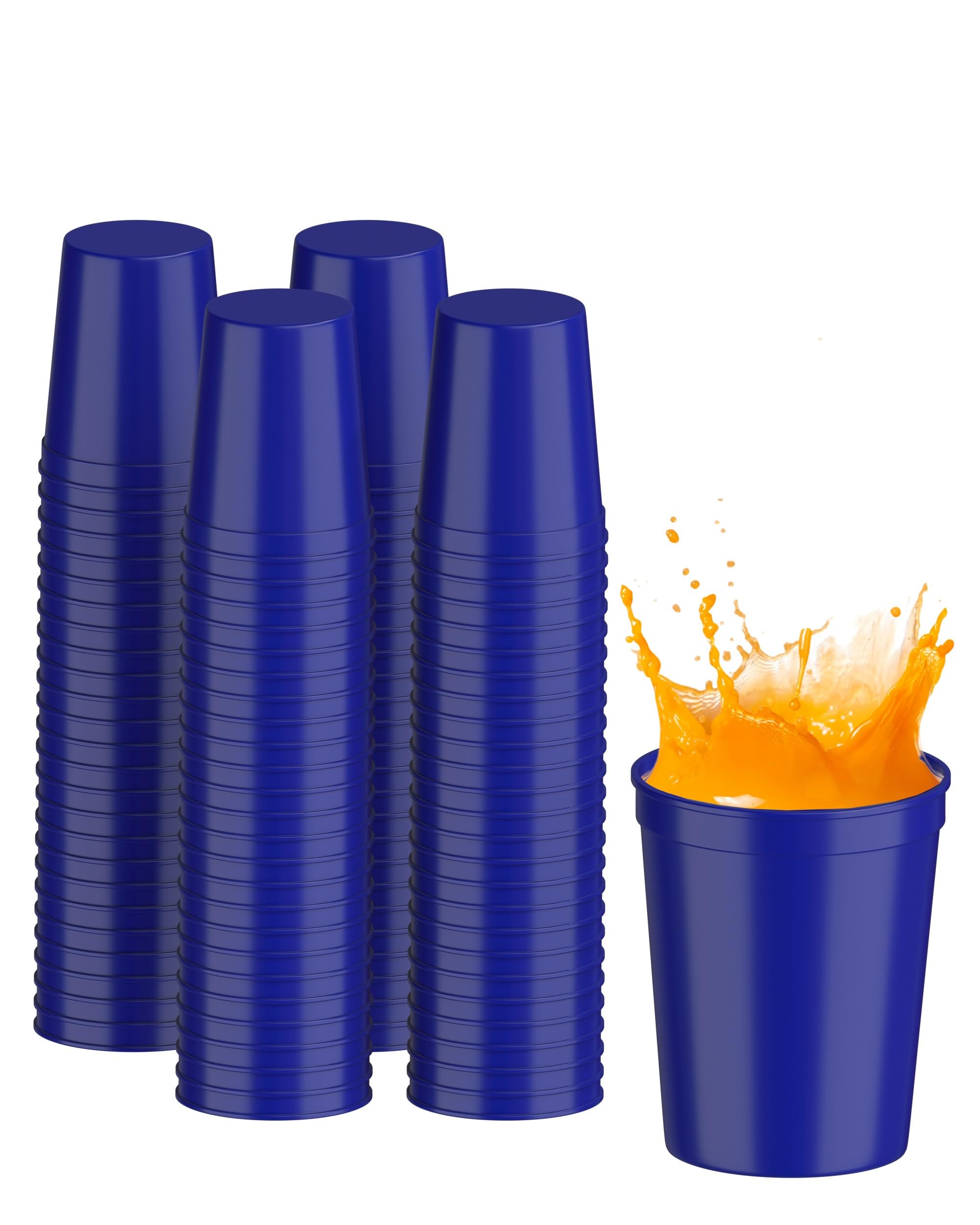 PartyPrints 100 Pack 16 oz Royal Blue Reusable Blank Plastic Cups, Stadium Cups Bulk – BPA Free Top Rack Dishwasher Safe, Party Colored Cups Perfect
