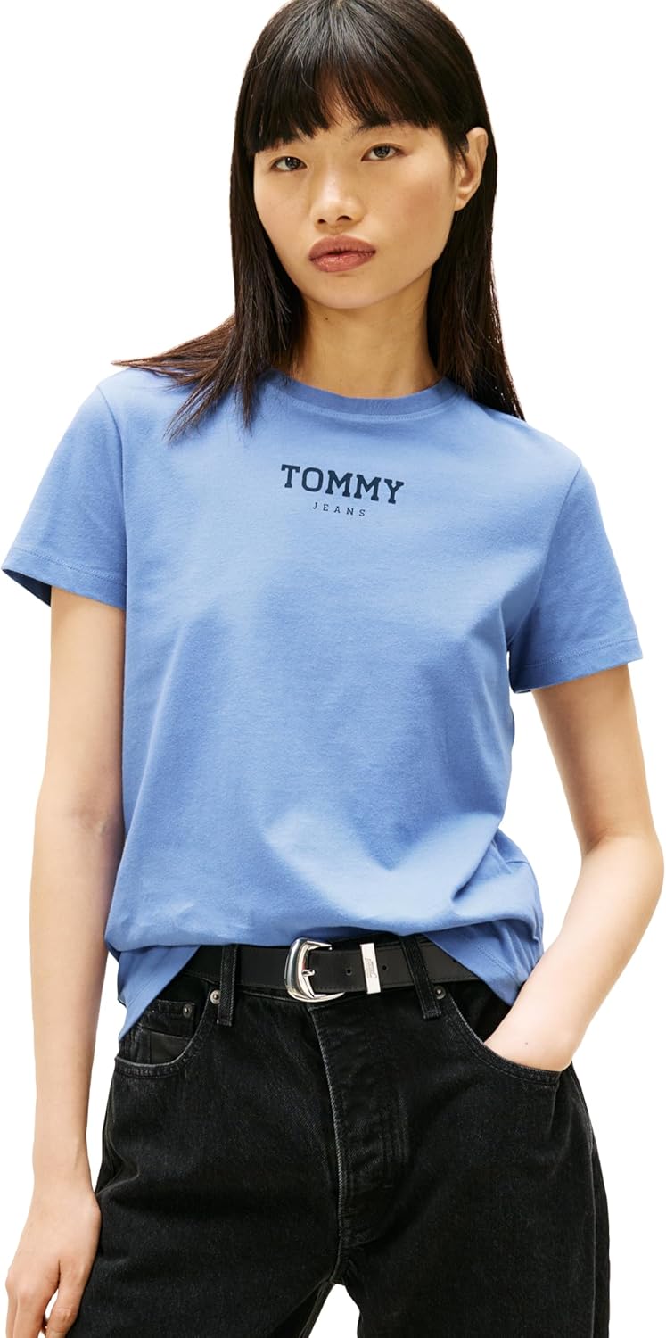 Tommy Jeans Women's Short Sleeve Essential Cotton Graphic T-Shirt with Printed Logo