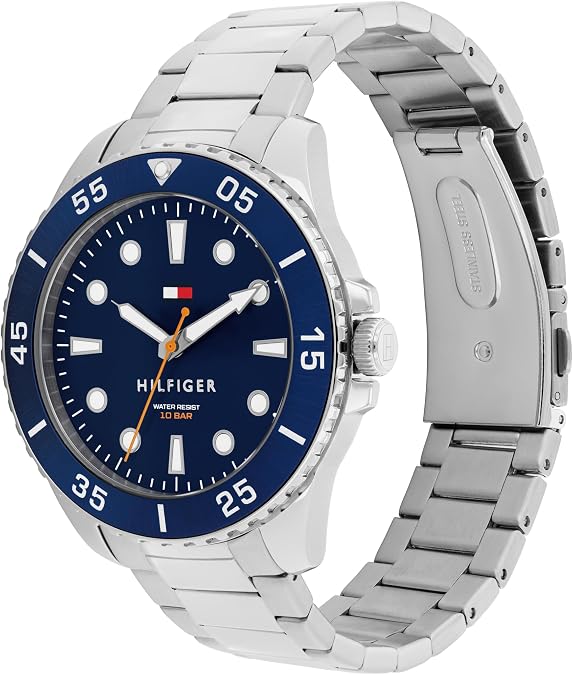 Tommy Hilfiger Men's Bold Dive-Inspired Watch 3H Quartz Movement, Stainless Steel and Aluminum Case, Aluminum Sport Bezel, Link Bracelet Adventure-Ready Gift for Him