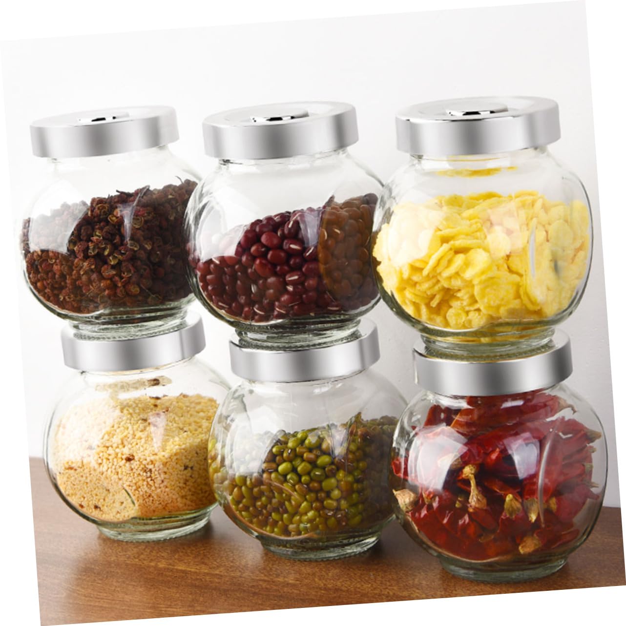 Ciieeo Set 8 Contenitori di Vetro Ermetici Rotondi per Alimenti, Leggeri e Sigillati, per Conservare Cereali e Spezie in Cucina