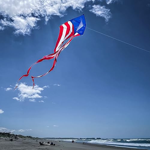 Miniatura 3 de In the Breeze Cometa patriótica Delta con colas fluidas de 19-12 pies