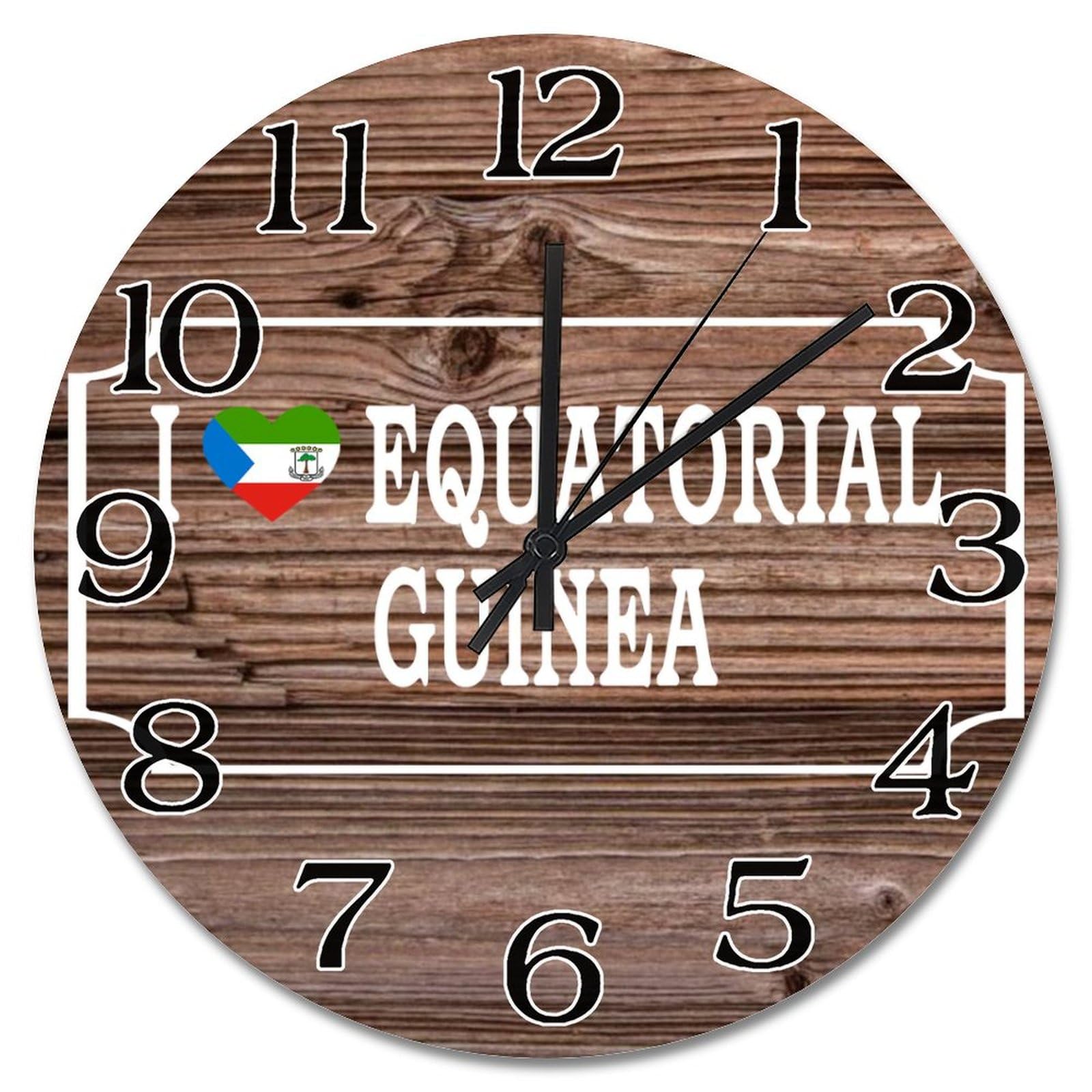 Grande horloge murale en bois avec drapeau de la Guinée équatoriale de 30,5 cm à piles
