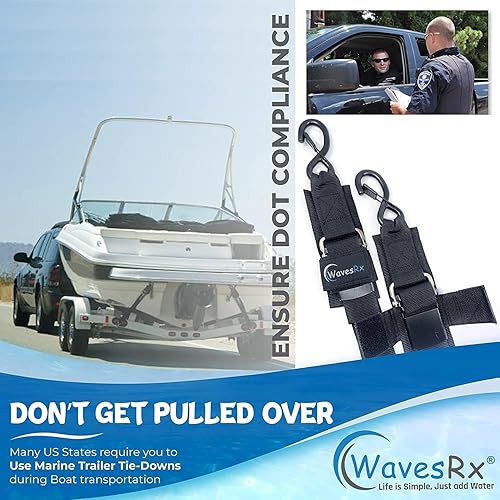 Miniatura 3 de Correas de popa de remolque de barco y pontón (2 unidades)  Correas de seguridad ajustables de 48 pulgadas  Supera a las correas de trinquete y