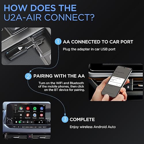 Miniatura 5 de Adaptador inalámbrico Android Auto para el coche Android auto pequeño dongle para OEM con cable modelo de coche 2017+ Play Plug USB C a A, Cable de