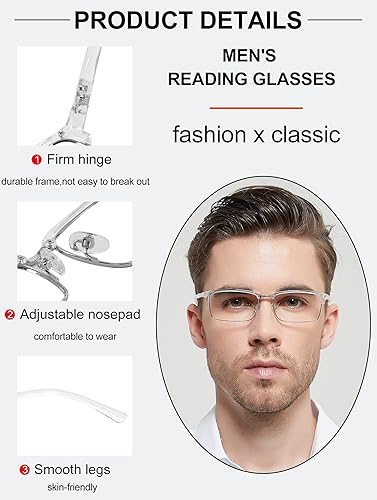 Miniatura 9 de OCCI CHIARI Gafas de lectura grandes para hombre, lentes transparentes para lectores elegantes, 1.0, 1.25, 1.5, 1.75, 2.0, 2.25, 2.5, 2.75, 3.0,