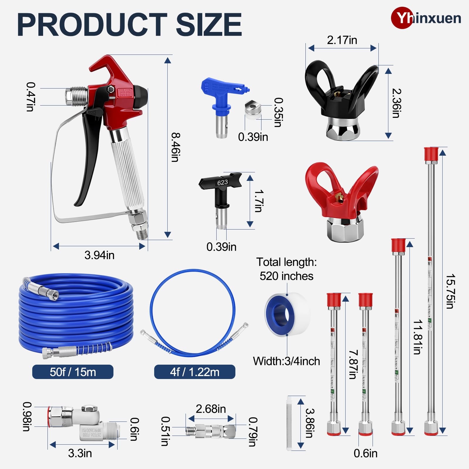 32 pièces Airless Paint Gun Kit, avec 3600 PSI Paint Gun, Tuyau Haute Pression, Buses de pulvérisation réversibles, Tige d'extension, filtres, siège de buse, etc.