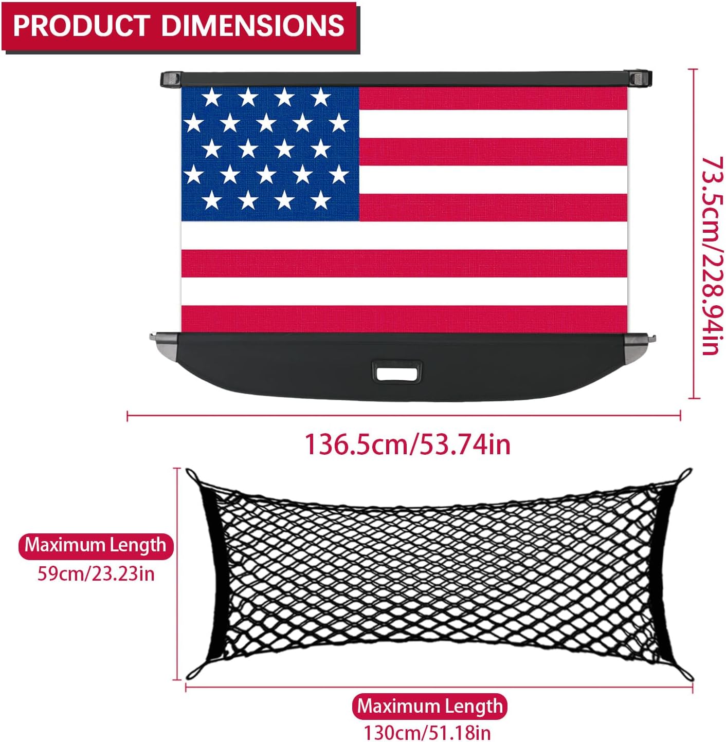 Cargo Cover for Ioniq 5 2026 - Retractable Cargo Cover for Hyundai Ioniq 5 2026 2025 Accessories 2022 2023 2024 Trunk Security Shade Luggage Security Shield Shade, Flag Print