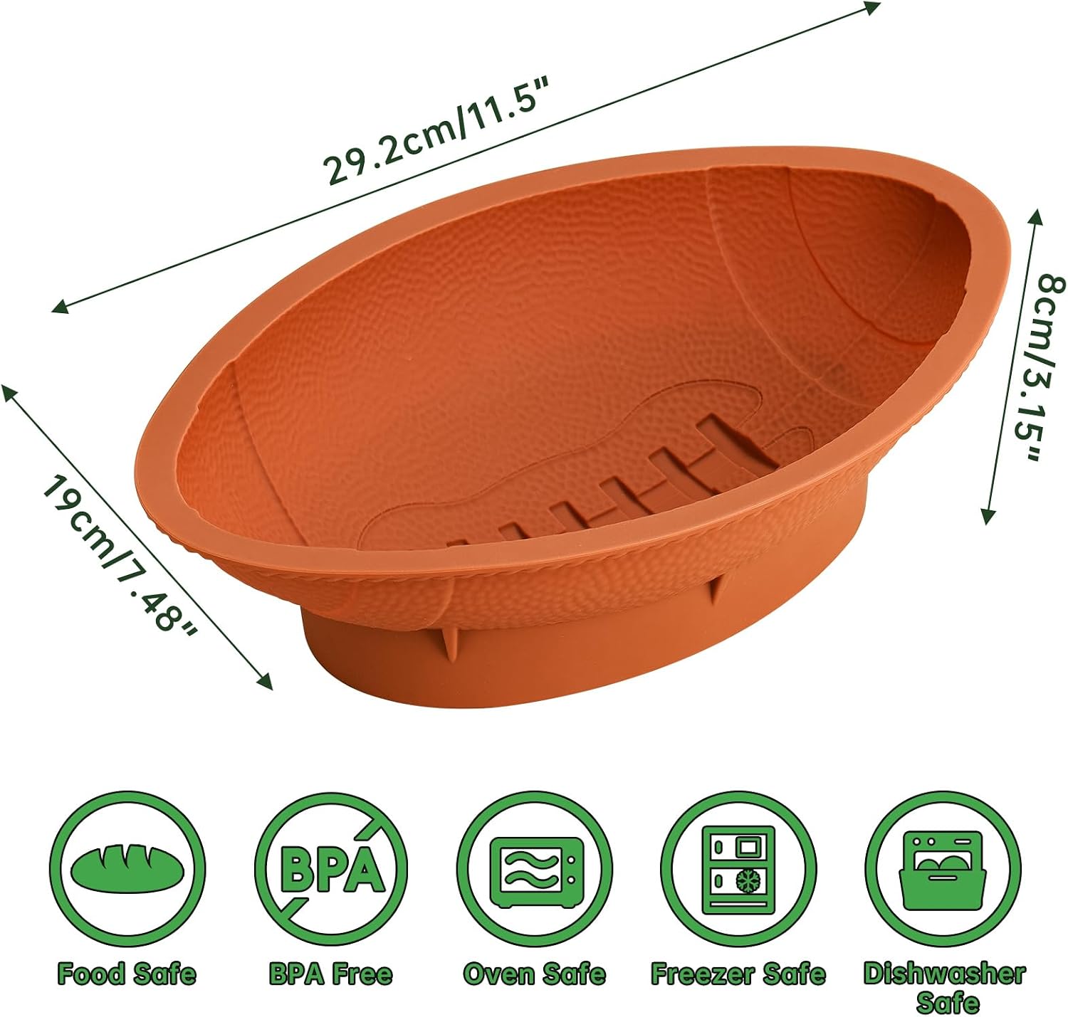 NiHome 11in Football Cake Pan, Nonstick Silicone Mold 3D Baking Sport Party