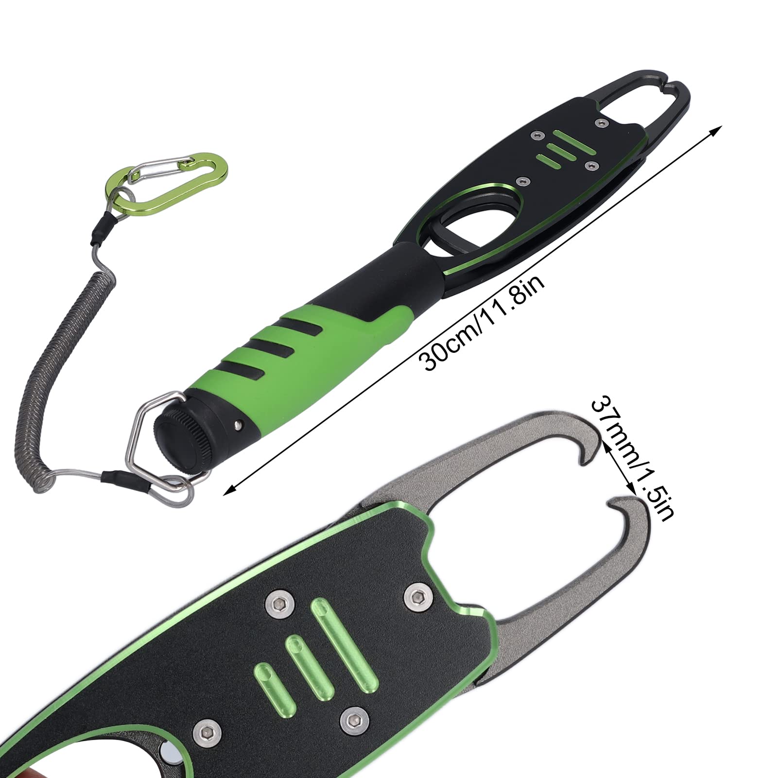 Yuecoom Fishing Lip Grips,Fish Grip Lip Clamp,Aluminum Fish Gripper with Soft Rubber Handle,Great Fish Holder for Caught Fish,360° Rotating Handle,Green-Black