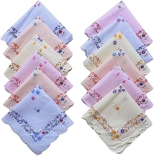 Kuber Industries Handkerchiefs|Leaf Print Cutwork Soft Cotton Hankies for Woman,Girls &amp; Wicking Sweat from Hands,Face,Set ...
