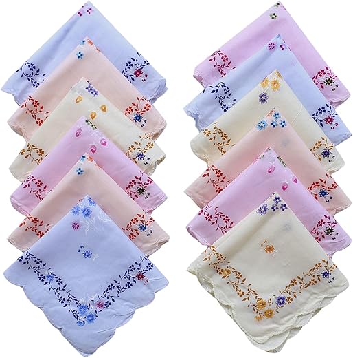 Kuber Industries Handkerchiefs|Leaf Print Cutwork Soft Cotton Hankies for Woman,Girls &amp; Wicking Sweat from Hands,Face,Set 