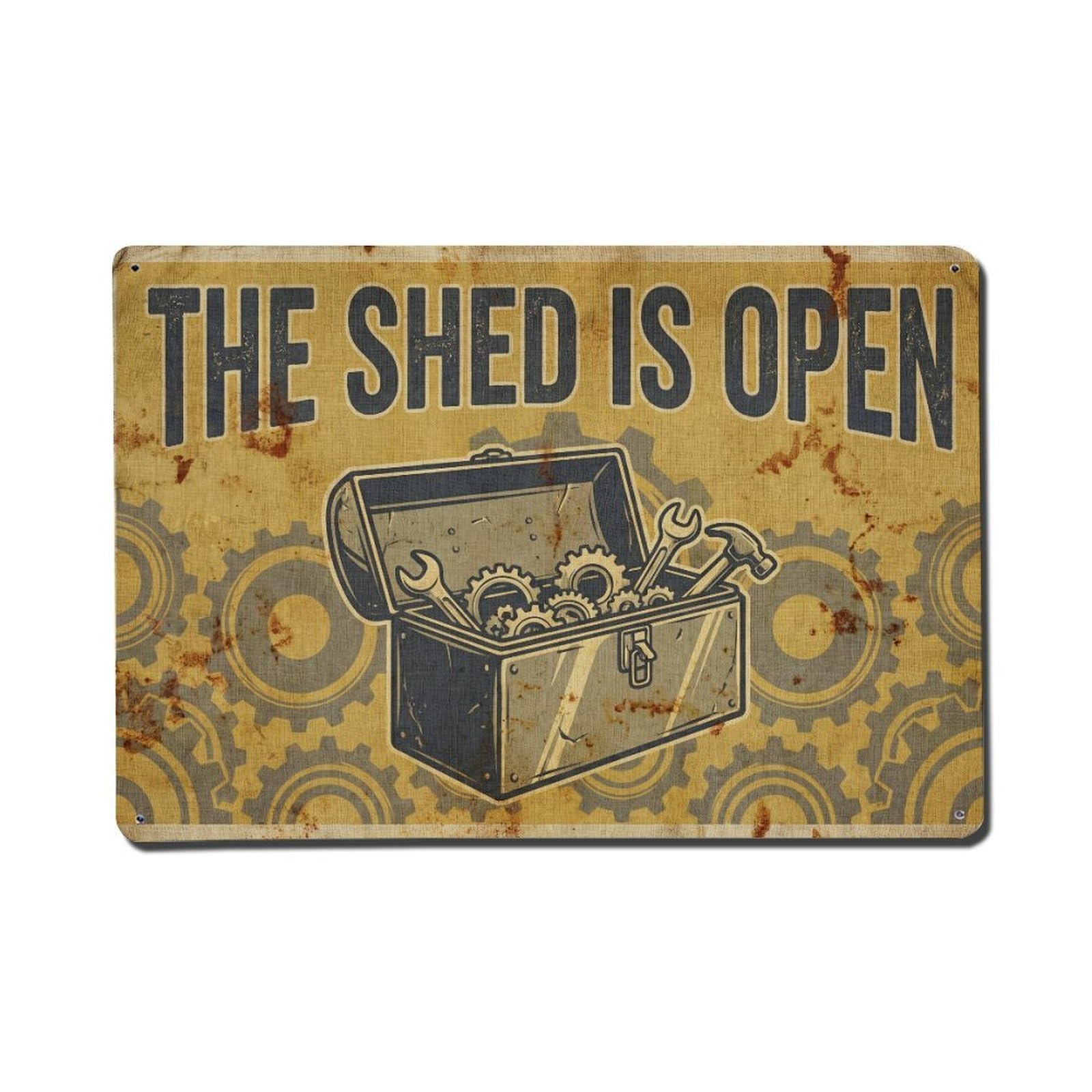 Shed Open Service Supplies Workshop Tools Repair Metal Tin Sign Plaque Wall Decor for Cafe, Man Cave, Club Bar, Office, Home Garden Round Metal Poster 8x12Inch