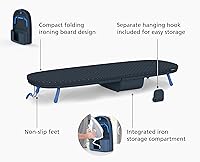 Vista 3 de Joseph Joseph Pocket Plus - Tabla de planchar compacta plegable para ahorrar espacio con soporte para plancha y montaje en pared, Azul/Negro