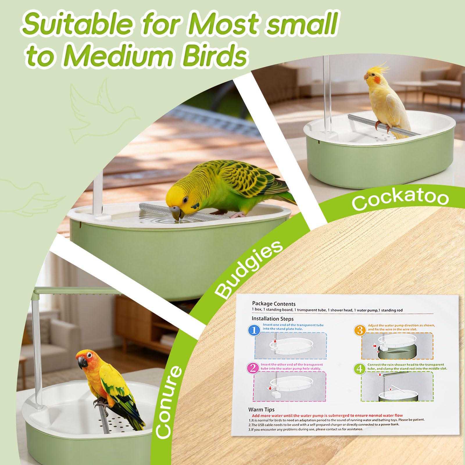 Automatic Parakeet Bird Bath for Cage Large Parrot Shower Bath with Adjustable Water Flow Bird Shower Fountain Indoor Bathtub Stainless Perch Bird Cage Accessory for Birds Cockatiel Conure Budgie - image 8