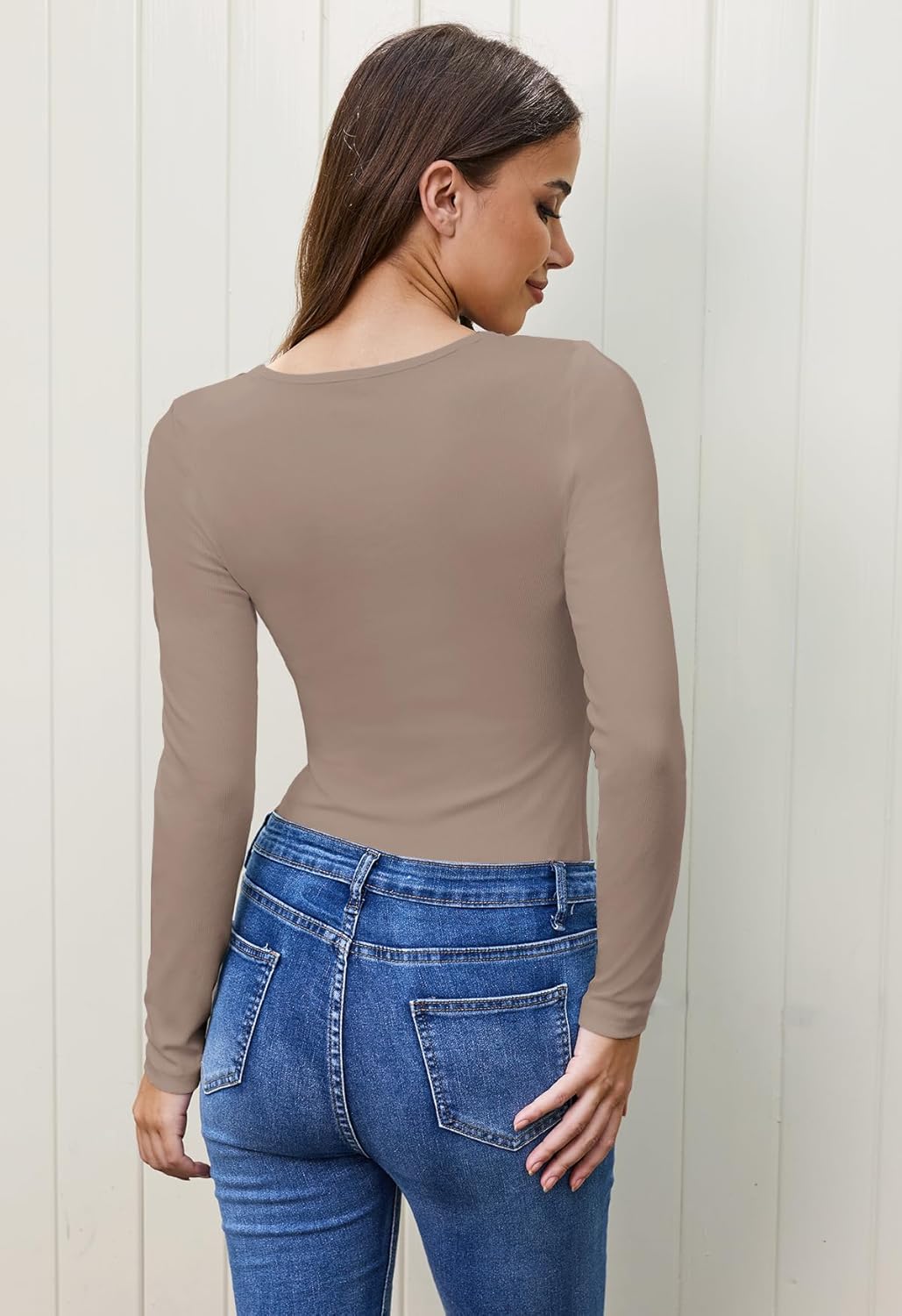 IWD Womens Long Sleeve Tops Casual Slim Fit T-Shirt Lace Crew Neck Ribbed Knit Shirts 2025 Fall Trendy Going Out Basic Tee - Image 5