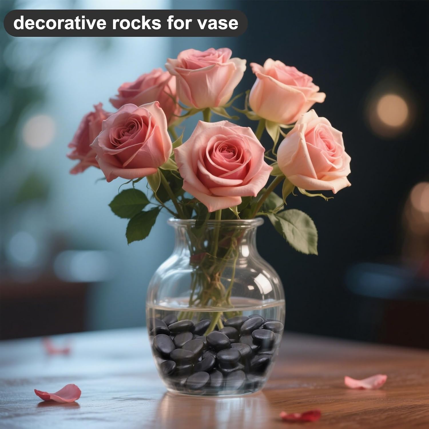 Calofulston 10LB Black Rock, Small River Stones Pebbles for Plants, Vases, Landscaping, Highly Polished Decorative Rocks, 1-1 3/4 Inch