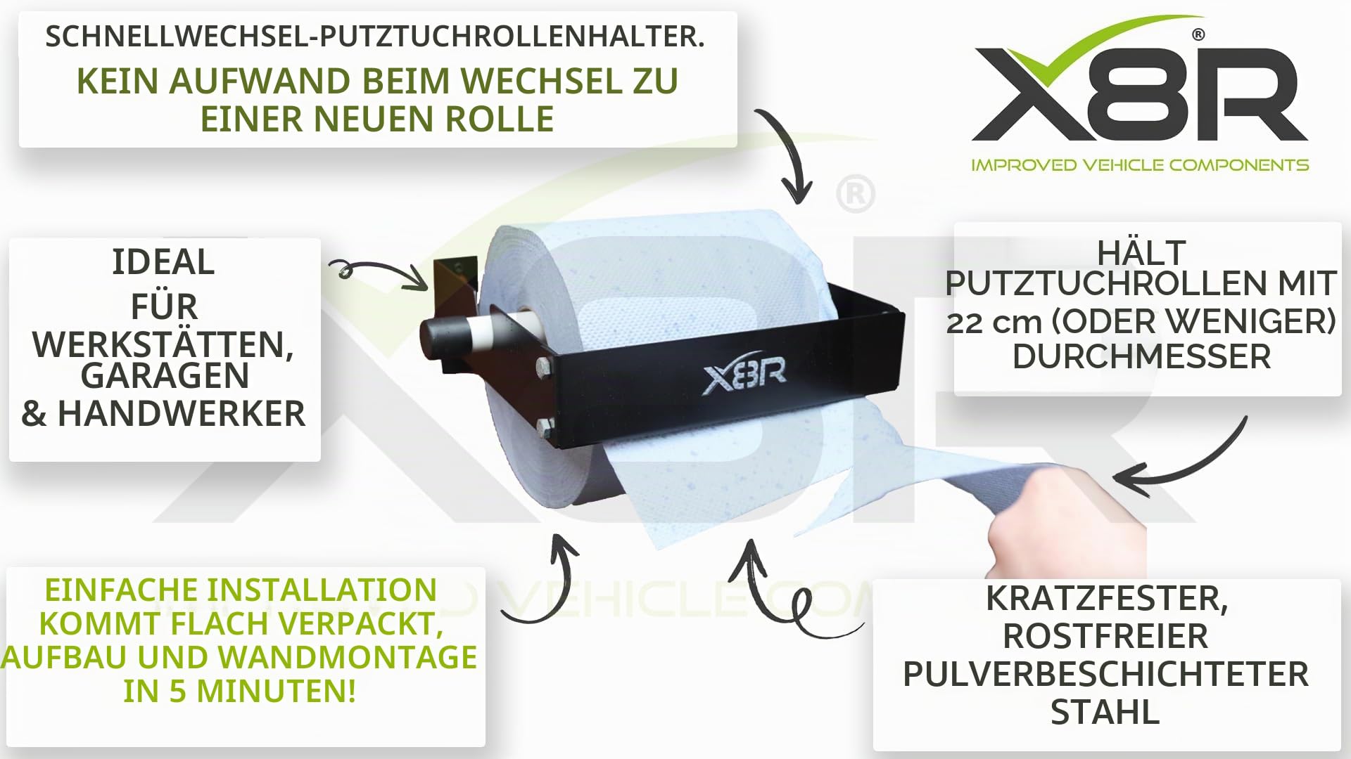 Schwerlast Blau Rolle Papier Handtuch Spender Halter für Wandmontage Halterung Werkstatt Garage Schwarz Stahl