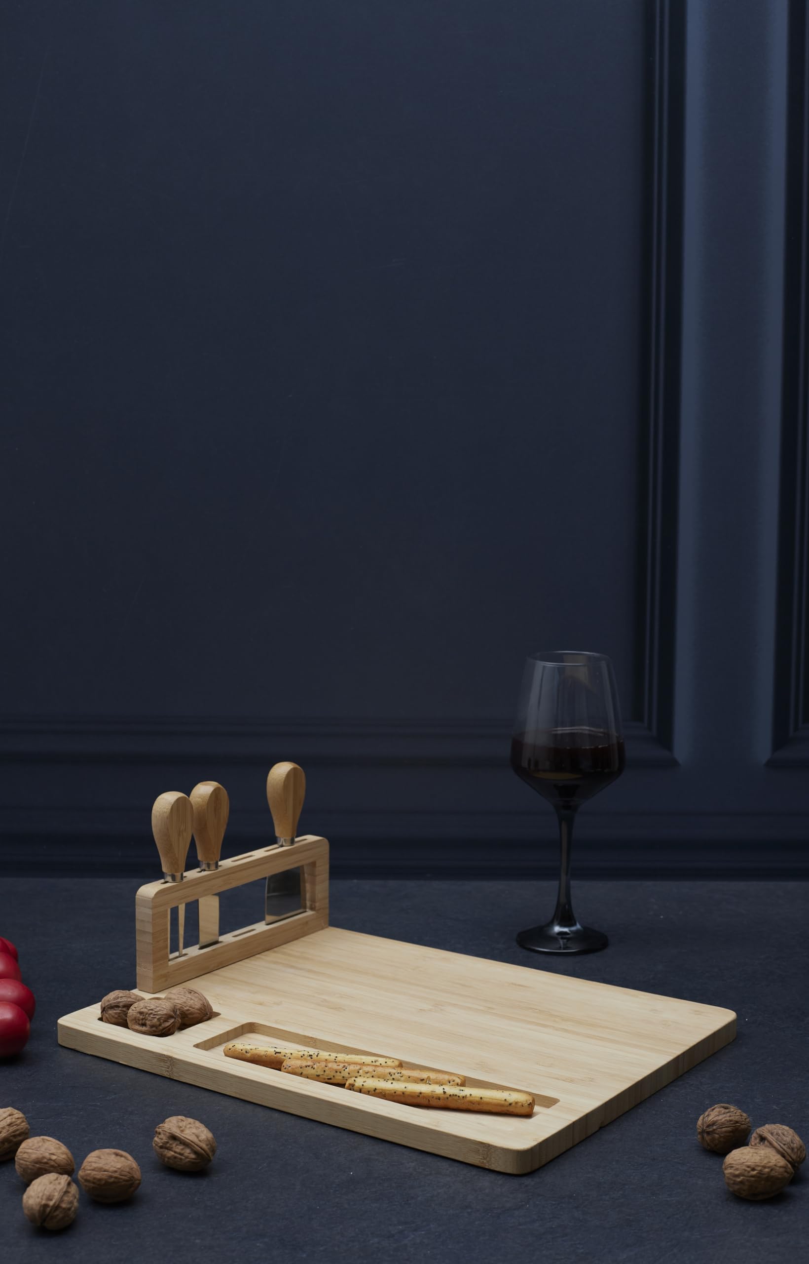 La Chaise Longue Planche à Fromage 4 Couteaux Bambou et Acier Naturel