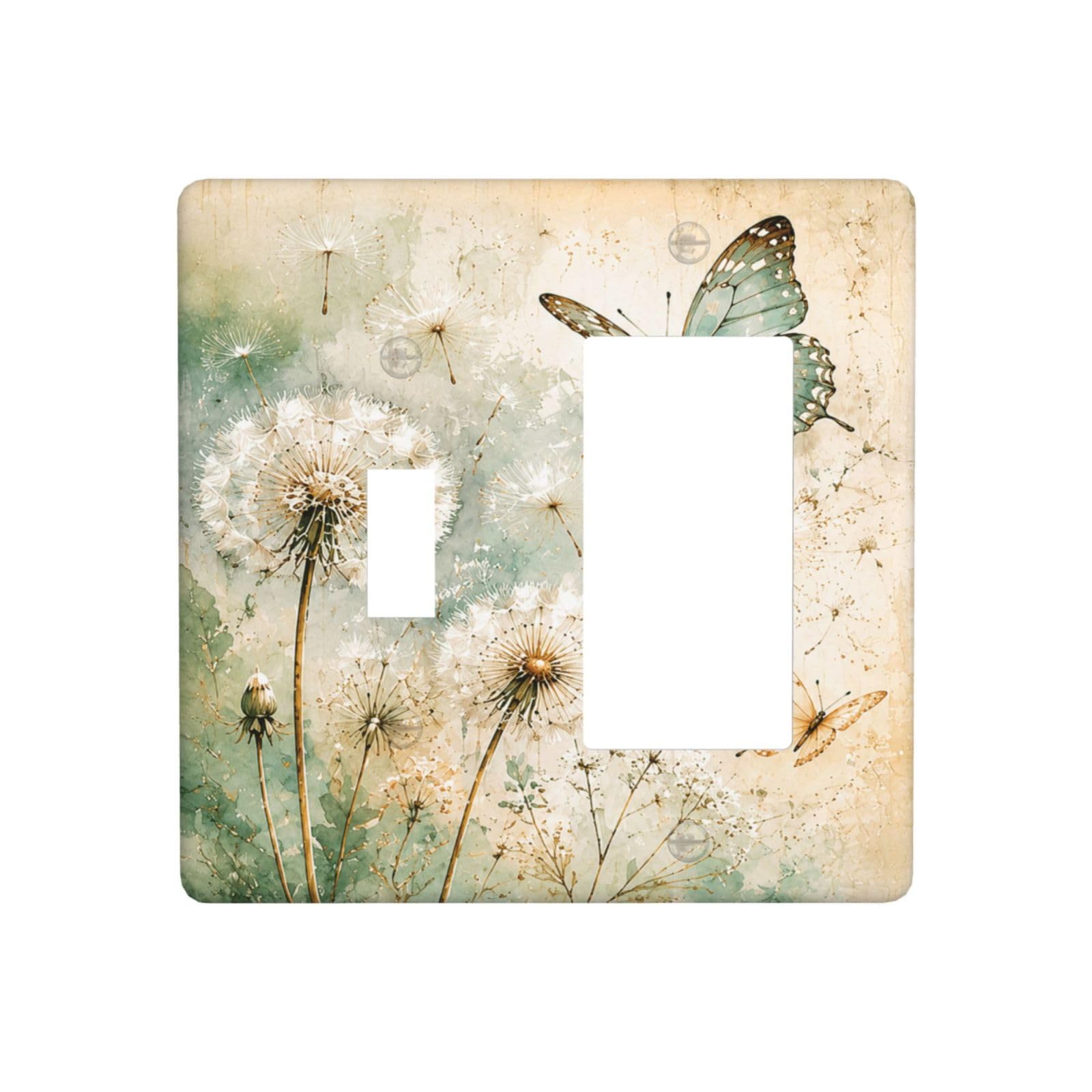 Xuejiaku Decorative Outlet Covers Watercolor Dandelion & Butterflies 2-Gang 1-Gang Wall Plate Single Toggle/Rocker Light Switch Covers Rustic Green Floral Receptacle Gfci Switchplate for Farm Decor