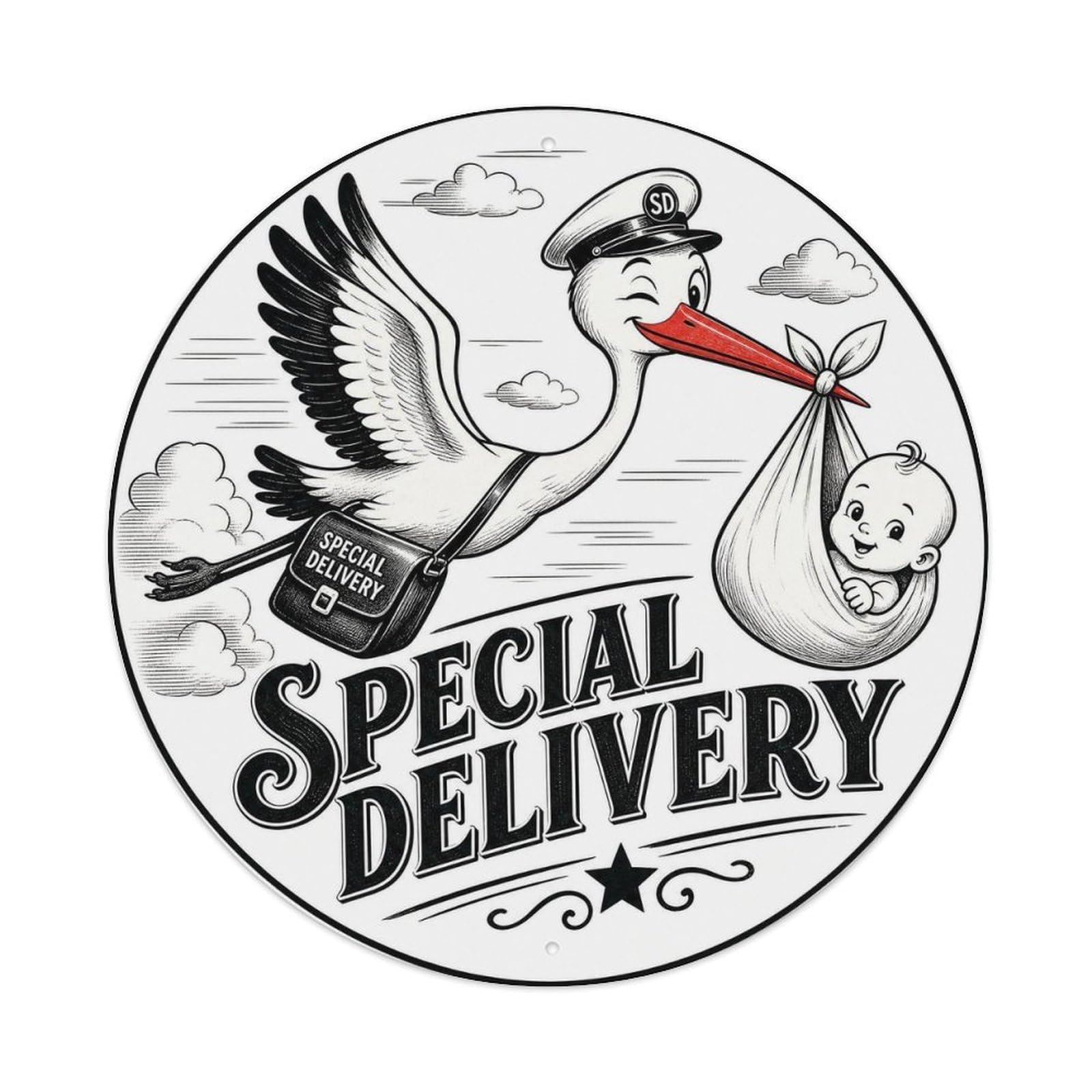 Classic Stork Wetland Bird Special Delivery Vintage Metal Tin Sign