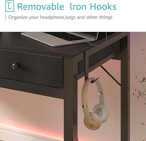 Miniatura 9 de Lufeiya Escritorio de computadora con cajones para oficina en casa, dormitorio, escritorio negro de 40 pulgadas para escritura, estudio, maestros
