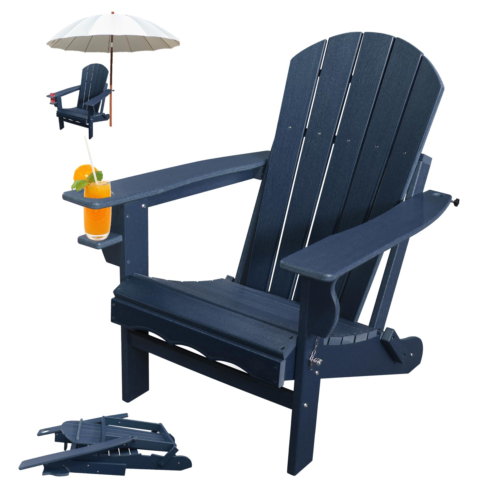 Folding Adirondack Chairs,HDPE Adirondack Chairs for Heavy People,Fire Pit Outdoor Adirondack Chairs,Dark Blue