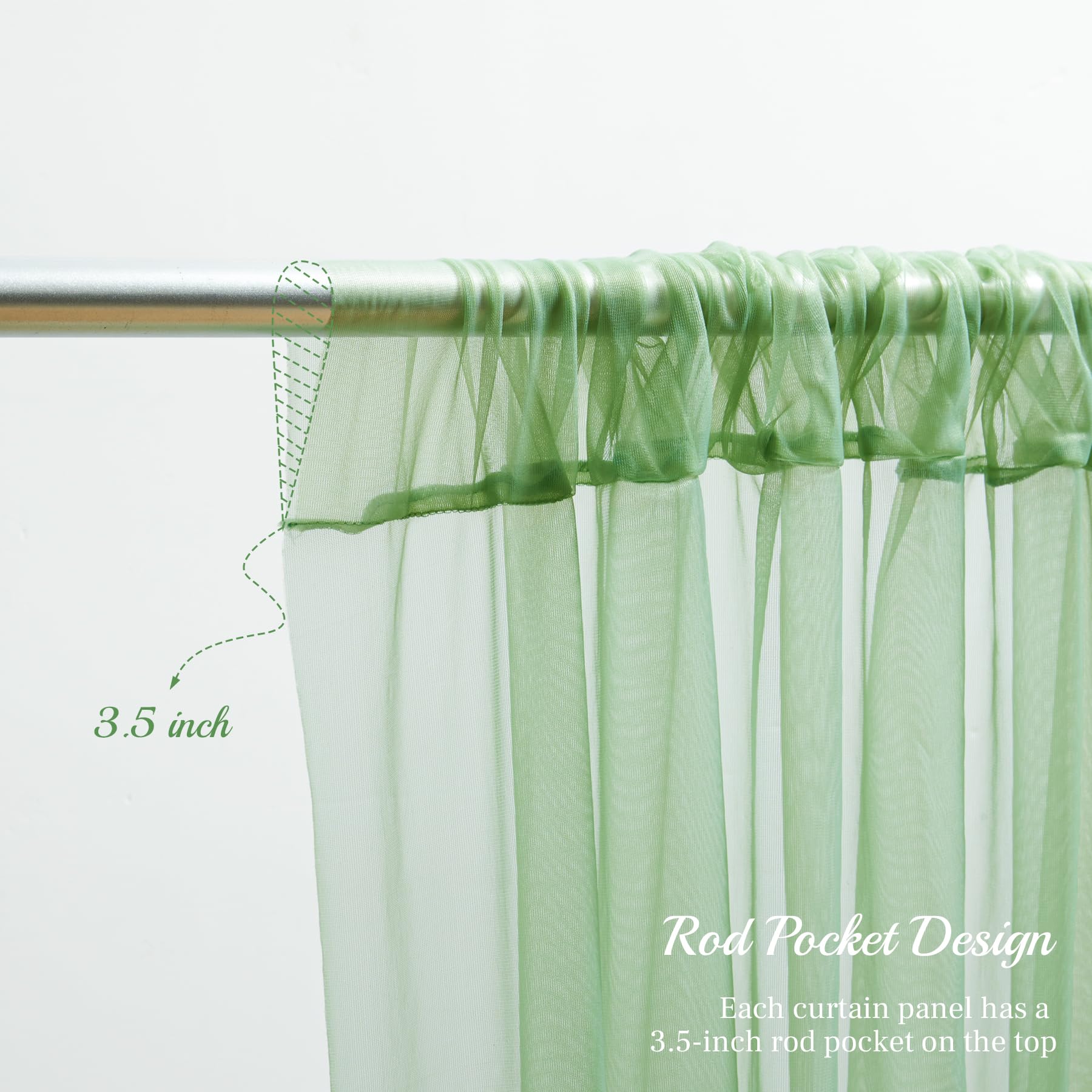 20x8ft Olive Green Tulle Backdrop Curtain with Lights String for Parites, Sheer Backdrop Curtains for Wedding Baby Shower Birthday Party Photo Shoot Decorations