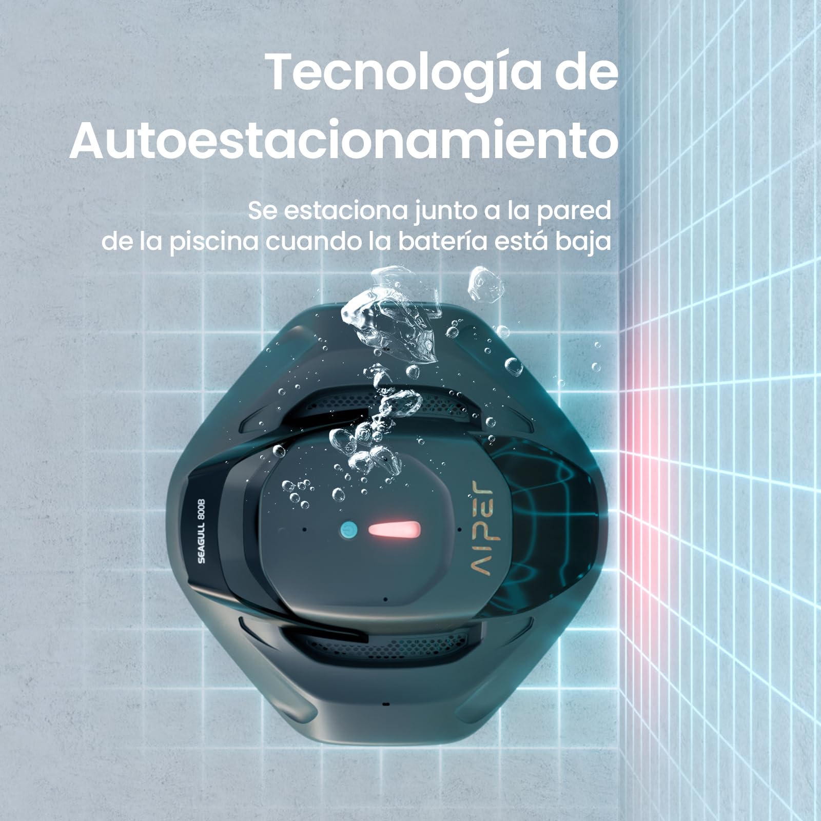 AIPER Seagull 800B Robot Piscina Sin Cable, Limpiafondos Piscina Automático con Succión Potente, 90 min Autonomía, Auto-Parking Inteligente, Indicador LED, hasta 80 m²