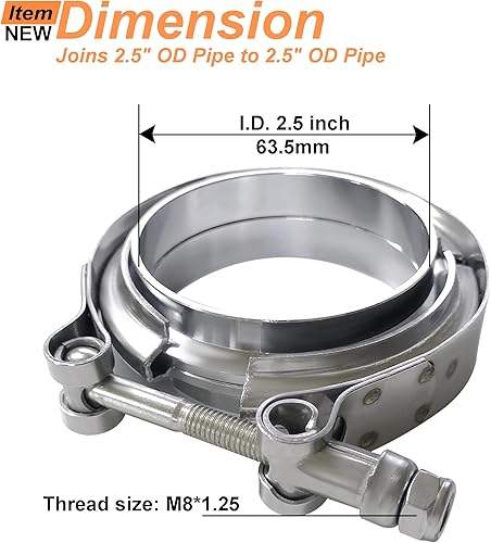 Miniatura 2 de Abrazadera de escape de banda en V de 2.5 pulgadas, abrazadera universal de banda en V de acero inoxidable de 2.5 pulgadas con brida plana para