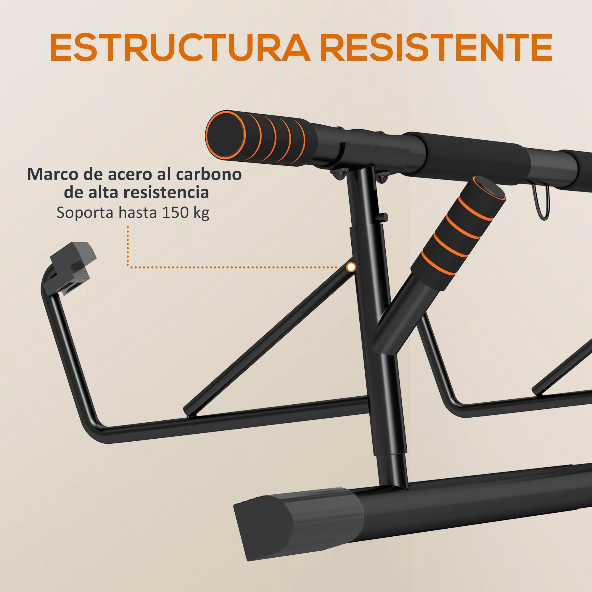 SPORTNOW Barre de traction, barre traction porte, avec bandes de résistance, poignées rembourrées, pour les exercices de gym à domicile, charge max. 150 kg, noir